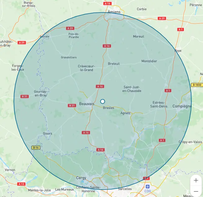 Carte de l'Oise (60) avec ses chefs-lieux, Paris et l'agence Klivio d'Orgeval